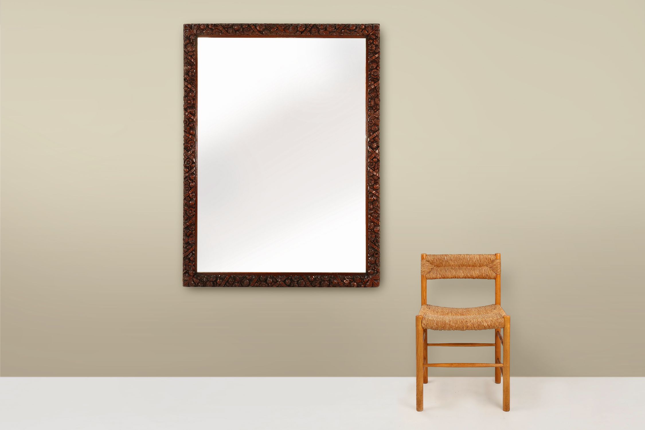 Rare large Antique Baroque or Rococo style hand carved oak mirror, France ca. 1800thumbnail